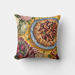 Cojín Decorativo Tarta Galette de Ciruela Roja Mesa de Té Azul Dora