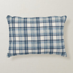 Cojín Decorativo Tartan a cuadros azul y crema de denim costero