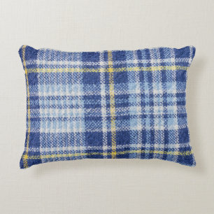 Cojín Decorativo Tartán amarillo azul: Plata de moda