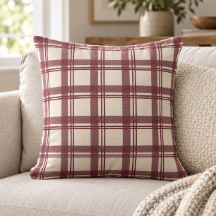 Cojín Decorativo Tartan de cuadros burgundy crema