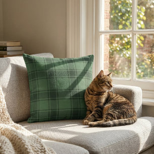 Cojín Decorativo Tartan Escocés: Cuadros Clásicos Verde Cazador