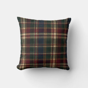 Cojín Decorativo Tartan Forest Burgundy Vintage Plaid de Herencia