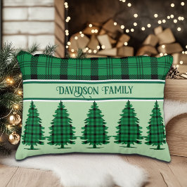 Cojín Decorativo Tartán Pine Trees verde negro y acogedor