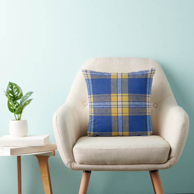 Cojín Decorativo Tartan Plaid Blue and Yellow Throw Cushion (Silla)