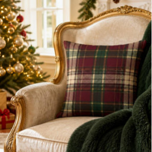 Cojín Decorativo Tartan Plaid Clásico de Borgoña