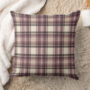 Cojín Decorativo Tartan Plaid de Plum Purpura Vintage y Crema