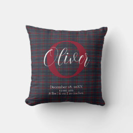 Cojín Decorativo Tartan Plaid Monogram Birth Stats Newborn Baby Boy