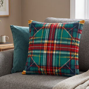 Cojín Decorativo Tartan Plaid Verde Rojo Clásico