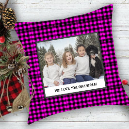 Cojín Decorativo Tartan Rosa Rústico Foto Para Abuelo