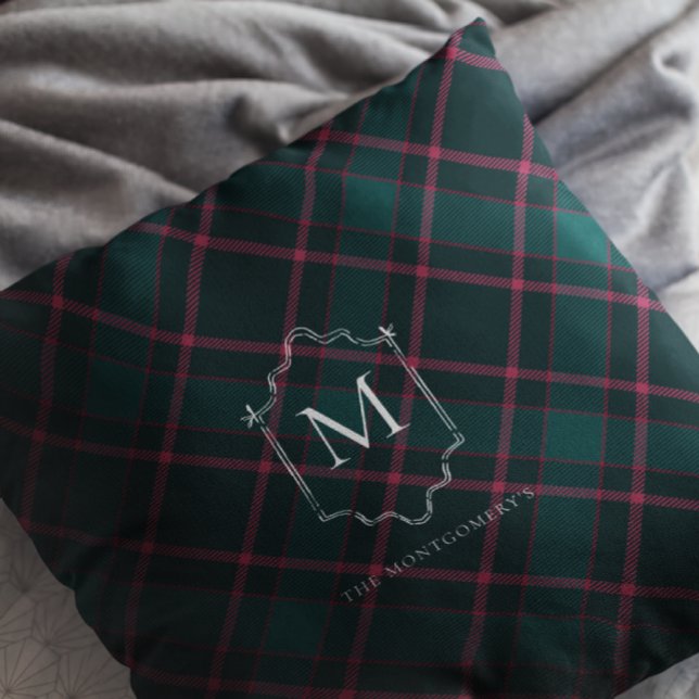 Cojín Decorativo Tartán verde y rosa | Navidades Monogramas persona (Subido por el creador)