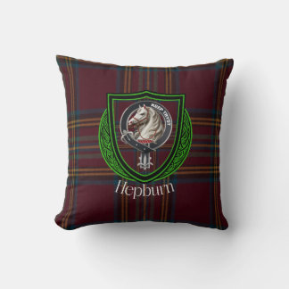 Cojín Decorativo Tartan y Cresta del Clan Escocés Hepburn