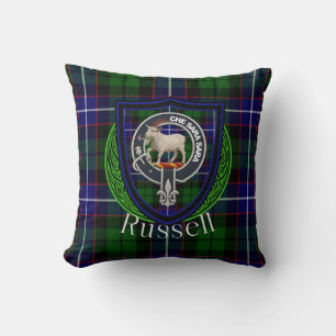 Cojín Decorativo Tartan y Cresta del Clan Escocés Russell