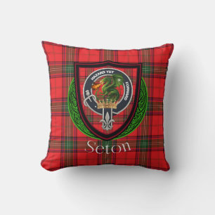 Cojín Decorativo Tartan y Cresta del Clan Escocés Seton