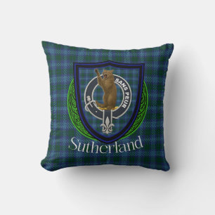 Cojín Decorativo Tartan y Cresta del Clan Escocés Sutherland