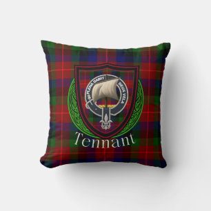 Cojín Decorativo Tartan y Cresta del Clan Escocés Tennant