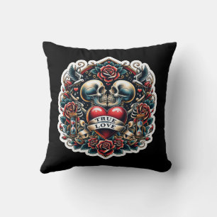 Cojín Decorativo Tatuaje de corazón esqueleto de amor verdadero