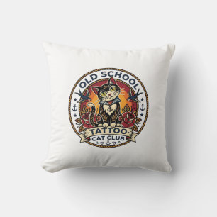 Cojín Decorativo Tatuaje de escuela antigua gato gatito lindo diseñ
