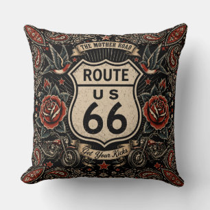 Cojín Decorativo Tatuaje de la Ruta 66 Cultura Americana de la Carr