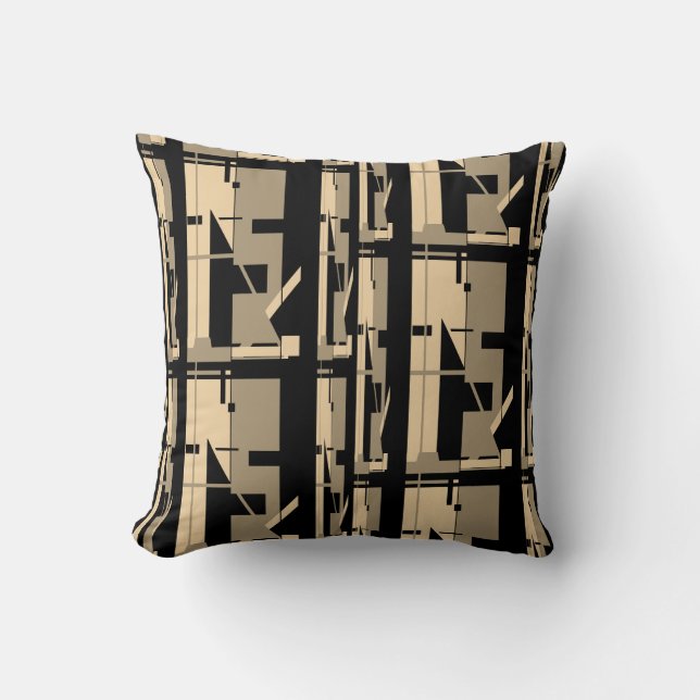 Cojín Decorativo Taupe Beige Negro Suroeste Aspecto Gran Mosaico (Anverso)