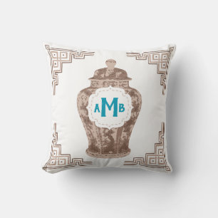 Cojín Decorativo Taupe Chinoiserie Ginger Jar Monograma