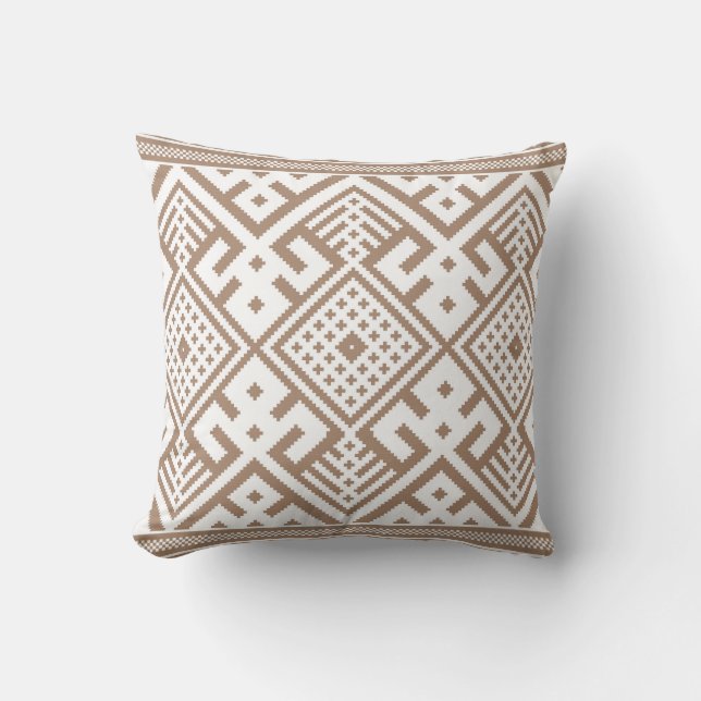 Cojín Decorativo Taupe contemporáneo, Linen, Marrón estampado (Anverso)