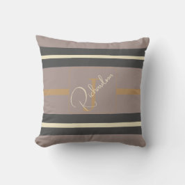 Cojín Decorativo Taupe Dorado Personalizado con Raya Moderno Neutro