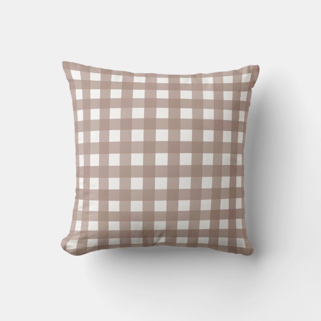 Cojín decorativo Taupe Gingham Check (Anverso)