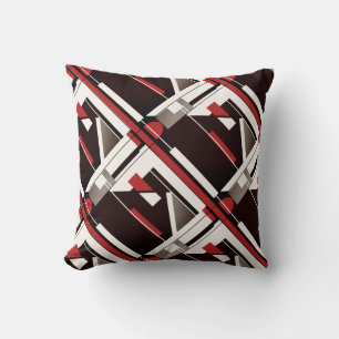 Cojín Decorativo Taupe Marrón Rojo Blanco Diagonal Diseño Geométric