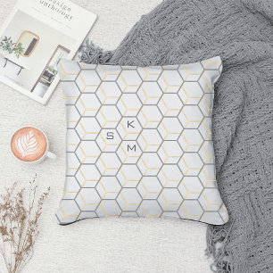 Cojín Decorativo Taupe White Modern Resumen Geométrico Monogramado