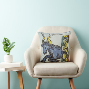 Cojín Decorativo Tauro el Toro, Signos Vintage del Zodiaco