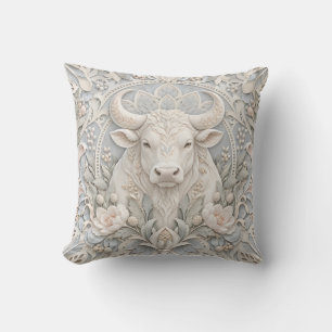 Cojín Decorativo Tauro Relieve Estilo Porcelana Azul Marfil