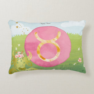 Cojín Decorativo Taurus Green Astrología Rosa Rasgos de Rótulo Zodi