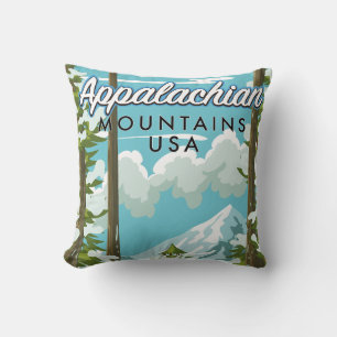 Cojín Decorativo Taza con cartel de viaje de las montañas Apalaches