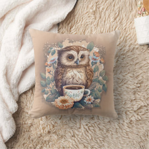 Cojín Decorativo Taza de café de búho Pintura