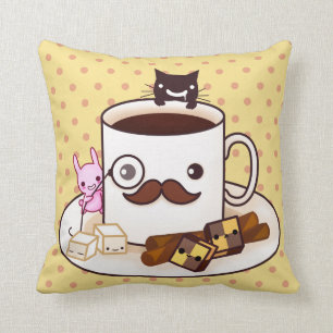 Cojín Decorativo Taza de café linda del bigote con los animales del