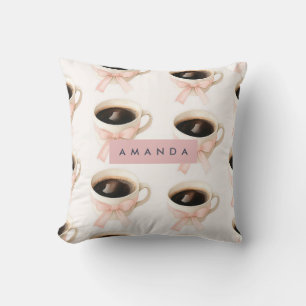 Cojín Decorativo Taza de Café Personalizada con Patrón Coquette Ado