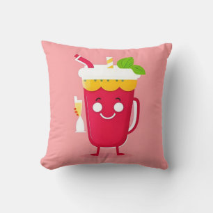 Cojín Decorativo Taza de dibujos animados alegres con sonrisa soste