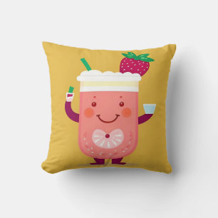 Cojín Decorativo Taza de dibujos animados alegres con sonrisa soste