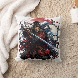 Cojín Decorativo Taza de Samurái y Lobo Blanco | Fantasía del Guerr