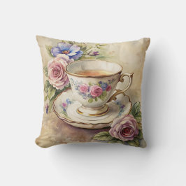 Cojín Decorativo Taza de té y flores