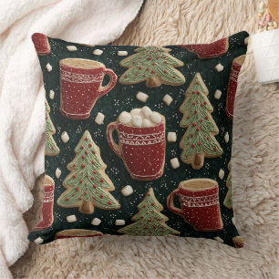 Cojín Decorativo Tazas de chocolate caliente y galletas de árbol de