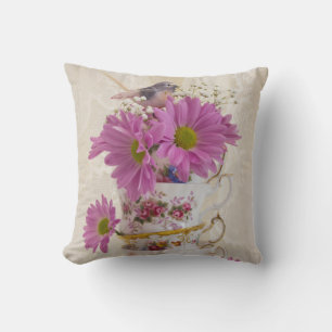 Cojín Decorativo Tazas de Té y Margaritas