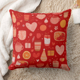 Cojín Decorativo Tazas y regalos navideños acogedores con patrón ro