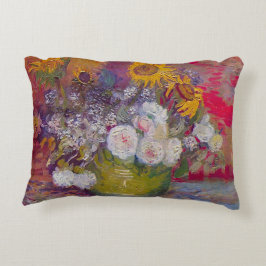 Cojín Decorativo Tazón con girasoles y Rosas por Vincent van Gogh