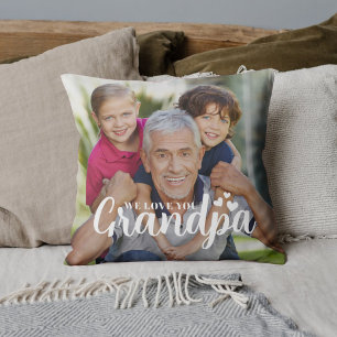 Cojín Decorativo Te Amamos Abuelo Foto Corazones Script