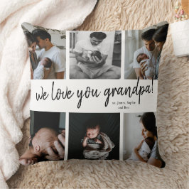 Cojín Decorativo Te Amamos Abuelo Moderno Collage de 6 Fotos Padre