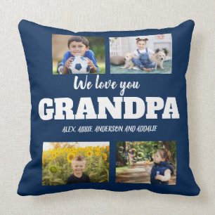 Cojín Decorativo Te Amamos Abuelo Navy Azul 4 Collage de Fotos