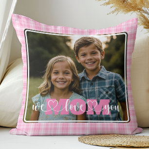 Cojín Decorativo Te amamos, mamá foto rosada Día de la Madre