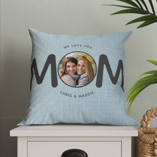 Cojín Decorativo Te amamos MOM Día de la Madre moderno regalo Blue 