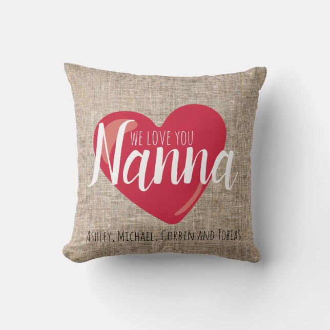 Cojín Decorativo Te amamos Nanna Faux Burlap Personalizado rojo del (Anverso)